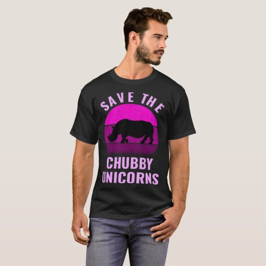 Save The Chubby Unicorns Retro Style Rhino Tシャツ (正面フル)