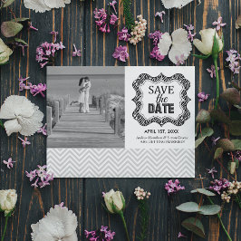 Save the Dateのお知らせ {シルバーチェブロン} 招待状