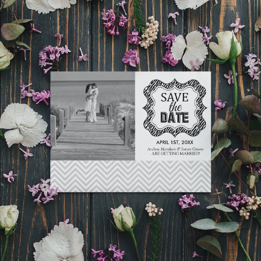 Save the Dateのお知らせ {シルバーチェブロン} 招待状