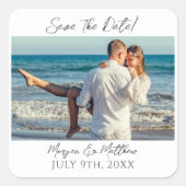 Save The Dateをカスタマイズ フォト＆名前 スクエアシール (正面)