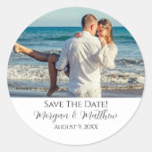 Save The Dateをカスタマイズ フォト＆名前 ラウンドシール (正面)