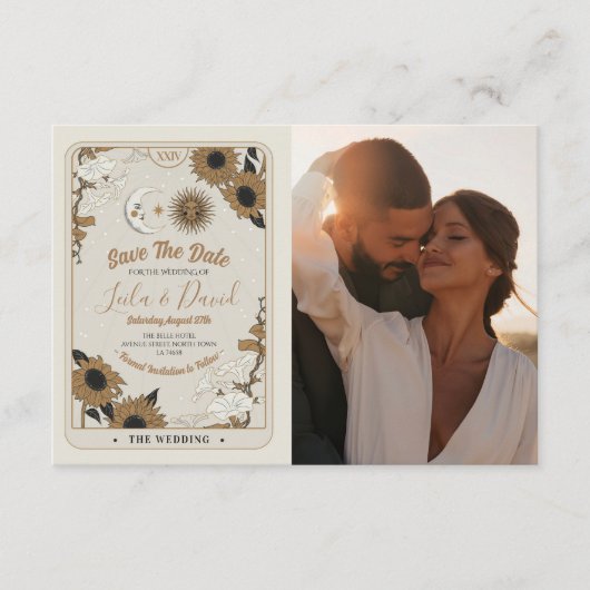 Save The DateフォトタロットSun Moon Aligned 結婚's エンクロージャーカード (正面)
