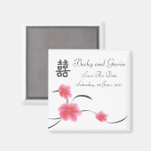 Save The Dateマグネットさくらんぼ花ダブルハッピン マグネット (正面/裏面)