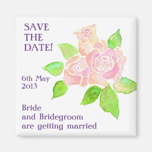 'Save the Date'マグネット、ヴィンテージピンクローズ マグネット (正面)