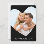 SAVE THE DATE写真かわいいモダンハートフレーム黒 招待状 (正面)