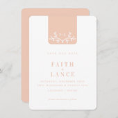 SAVE THE DATE春ガーデンtwigロゴ赤面ピンク 招待状 (正面/裏面)