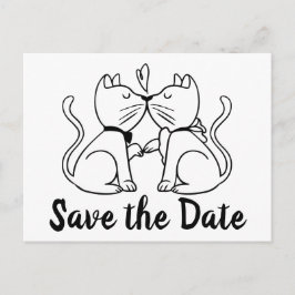 Save the Date白黒結婚のCats婚約 ポストカード