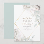 Save the Date | アルバスター ホワイト 水彩 牡丹の花 セーブザデート (正面/裏面)