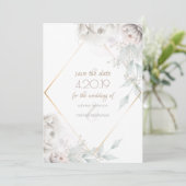 Save the Date | アルバスター ホワイト 水彩 牡丹 セーブザデート (スタンド正面)