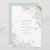 Save the Date | アルバスター ホワイト 水彩 牡丹 セーブザデート (正面/裏面)