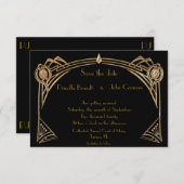 Save the Date ウェディング, グレートギャツビー, ブラック＆ゴールド 招待状 (正面/裏面)