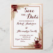 Save the Date ウェディング パンパス グラス ローズゴールド 箔招待状 (正面)