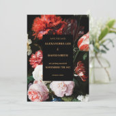 Save the Date ウェディング 招待状 ダークレッド フローラル (スタンド正面)