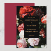 Save the Date ウェディング 招待状 ダークレッド フローラル (正面/裏面)