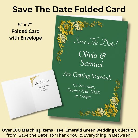 Save The Date - エメラルドグリーンとゴールド カード