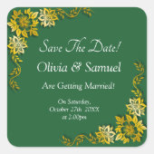 Save The Date - エメラルドグリーンとゴールド スクエアシール (正面)