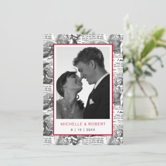 Save the Date エレガントなアンティークのキューピッド写真 招待状 (スタンド正面)