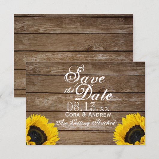 Save the Date - エレガントなルーラルひまわりライト 招待状 (正面/裏面)