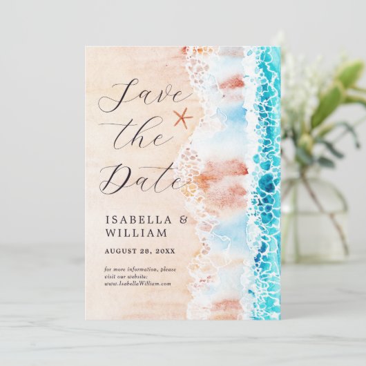 Save The Date エレガントな水彩ビーチペイント セーブザデート (スタンド正面)