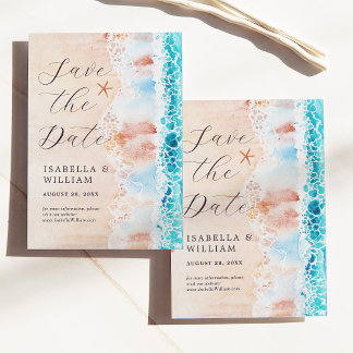Save The Date エレガントな水彩ビーチペイント セーブザデート