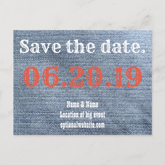 Save the date. カウボーイ デニム 案内ポストカード (正面)
