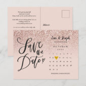 Save the Date カレンダー QR コード ローズゴールド グリッター 案内ポストカード (正面/裏面)