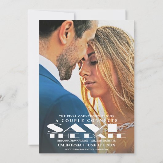 Save the Date カード | 映画のポスター風写真招待状 (正面)