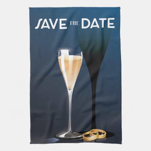 Save the Date ガラスと金の指輪 キッチンタオル (縦)
