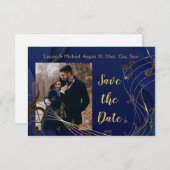 Save the Date ゴールドグリッター モダン ミュージックノート 招待状 (正面/裏面)