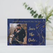 Save the Date ゴールドグリッター モダン ミュージック ノーツ 招待状 (スタンド正面)