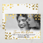 SAVE THE DATE ゴールドホイル コンフェッティドット フォトカード 招待状 (正面/裏面)