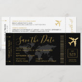 Save the Date ゴールド 世界地図 ボーディングパス セーブザデート (正面/裏面)