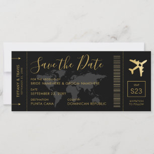 Save the Date ゴールド 世界地図 ボーディングパス セーブザデート