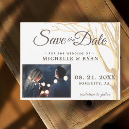 Save The Date シンプルなルーラル ツリー フォト カード