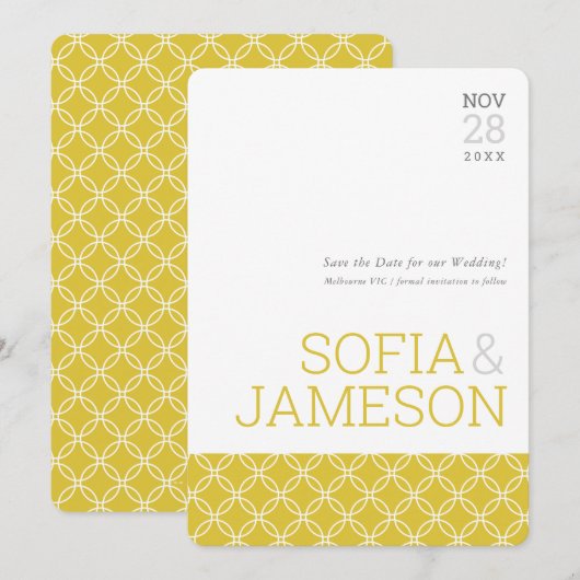 SAVE THE DATE シンプル モダン タイプ マスタードイエロー 招待状 (正面/裏面)
