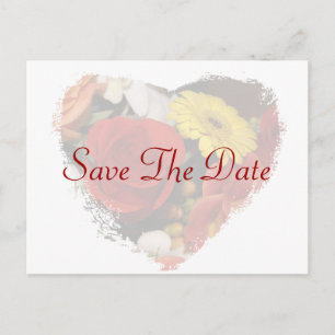 "Save the Date" ジャギードエッジハートブーケテンプレート ポストカード