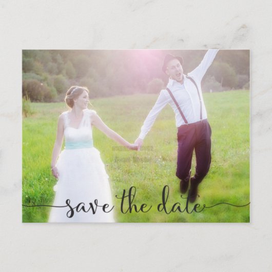 SAVE THE DATE スクリプト タイポグラフィー 写真 ポストカード (正面)