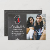 Save The Date チョーク スカル フォト カード ゴシック (正面/裏面)