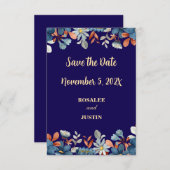Save the Date ネイビーブルーの花 セーブザデート (正面/裏面)