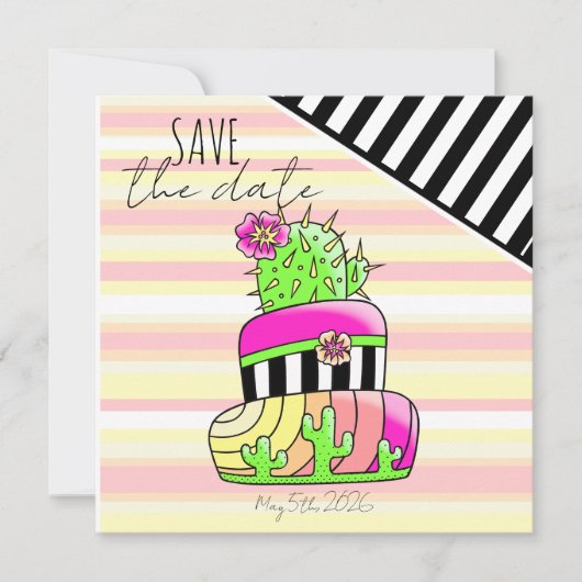 "Save the Date" ネオンサボテン招待状 セーブザデート (正面)
