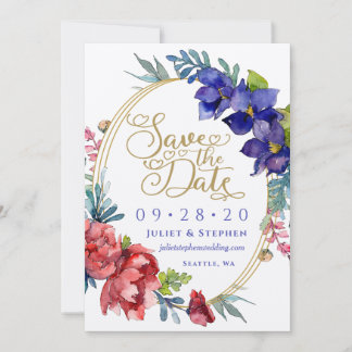 Save The Date | ハピネス ウォーターカラー フラワーズ 招待状