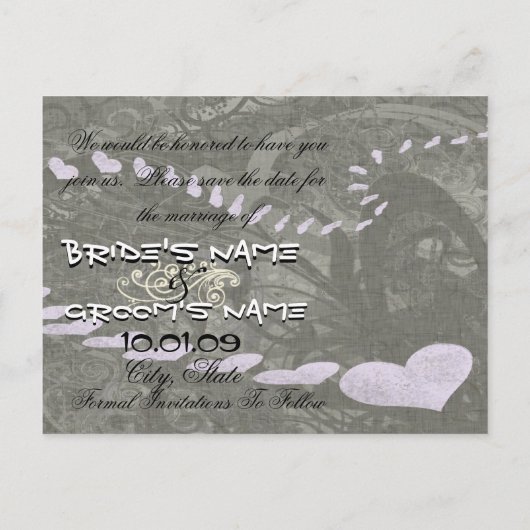 Save The Date - -ハートと渦巻きラベンダー 案内ポストカード (裏面)