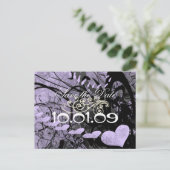 Save The Date - -ハートと渦巻きラベンダー 案内ポストカード (スタンド正面)