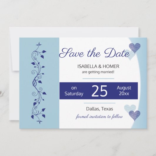Save The Date パウダーネイビー ハート ヴィネ 結婚式 セーブザデート (正面)