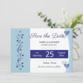 Save The Date パウダーネイビー ハート ヴィネ 結婚式 セーブザデート (スタンド正面)
