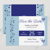 Save The Date パウダーネイビー ハート ヴィネ 結婚式 セーブザデート (正面/裏面)