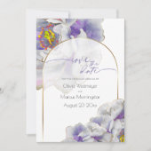 Save the Date パープル エキゾチック フラワーリング 招待状 (正面)