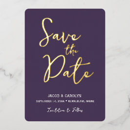 Save the Date パープル ゴールド ウェディング フォイル インビテーション 箔招待状