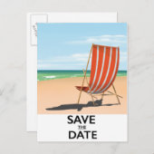 Save the date ビンテージ ビーチ ポスター 案内ポストカード (正面/裏面)