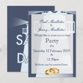 Save The Date ビンテージ ライトハウス 招待状 (正面/裏面)